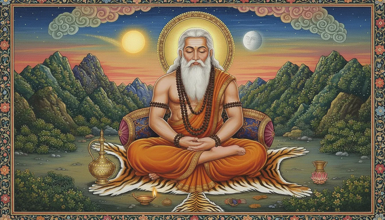 Sage Agastya commanding the Vindhya mountains to bow down and remain prostrated