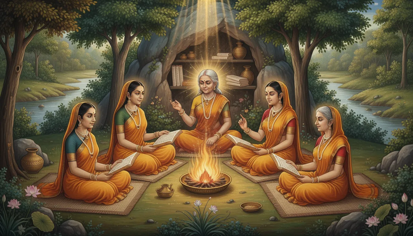 Brahmavadini women sages engaged in Vedic study and discourse