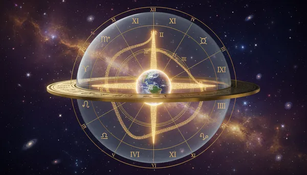 Geocentric 3D visualization of the 12 houses (bhavas) in Vedic astrology with Earth at center
