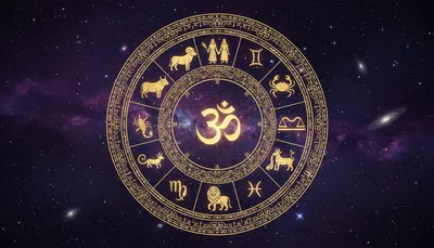 The 12 zodiac signs (rashis) arranged in a cosmic wheel formation