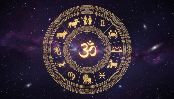 The 12 zodiac signs (rashis) arranged in a cosmic wheel formation