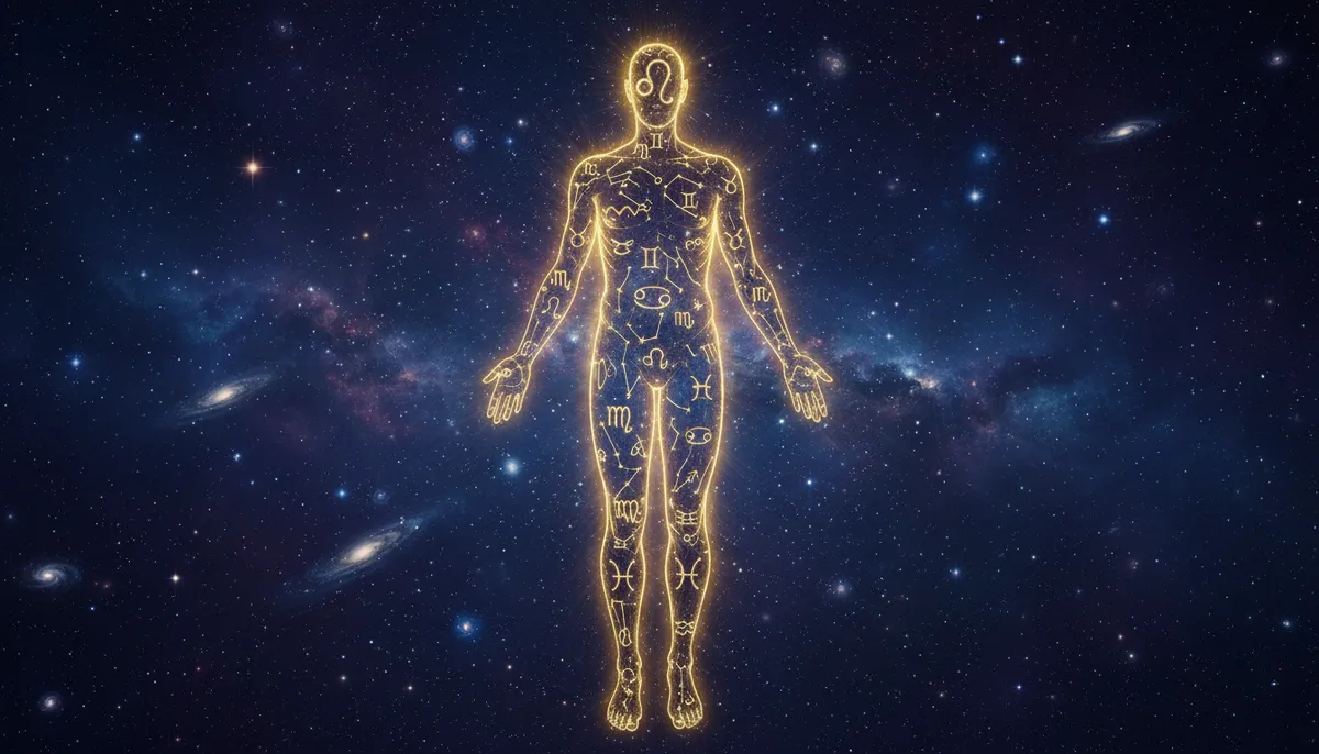 Kalapurusha the cosmic man with zodiac signs mapped to different parts of his body