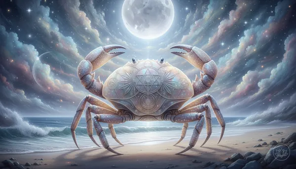 Karka (Cancer) zodiac sign with crab symbol in cosmic background