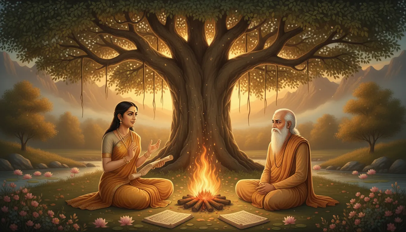 Lopamudra and Agastya engaged in philosophical dialogue