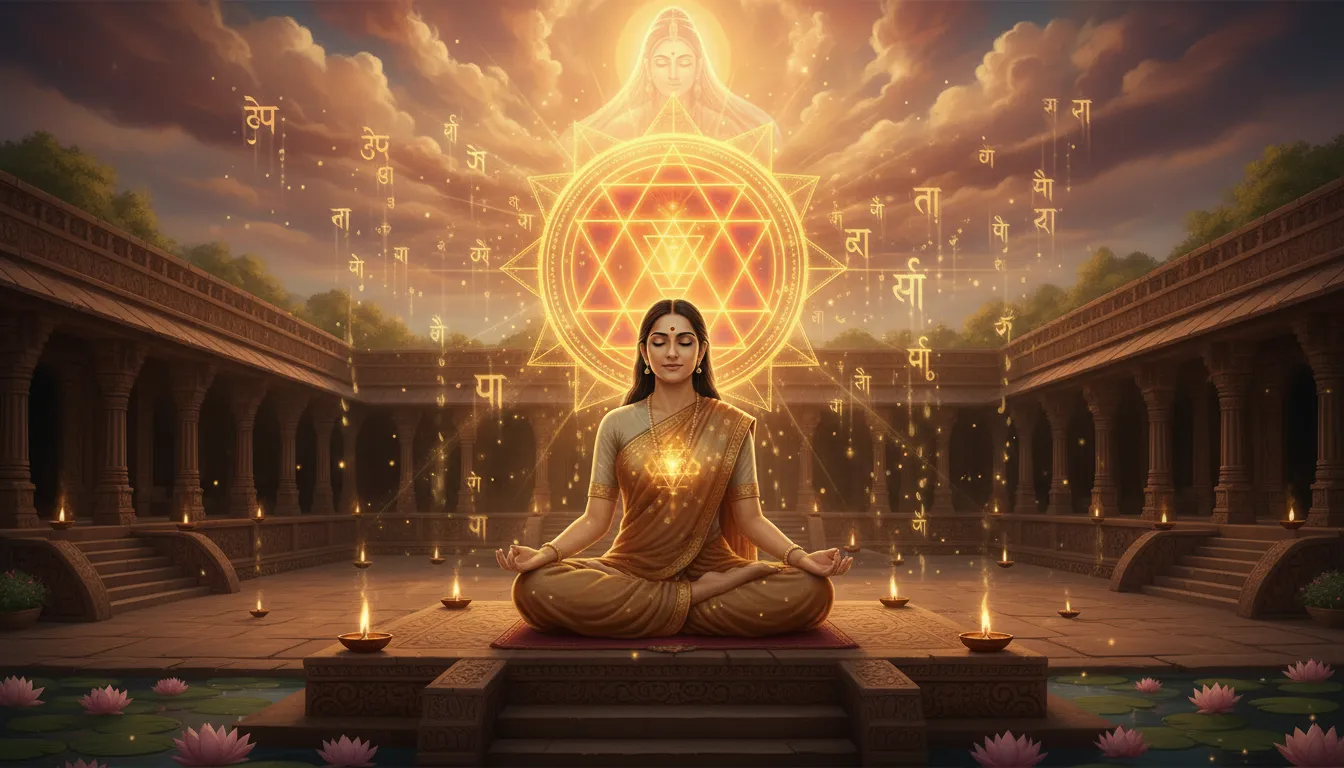 Lopamudra in deep meditation, receiving the Sri Vidya mantra