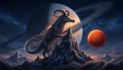 Makara (Capricorn) zodiac sign with sea-goat symbol in cosmic background