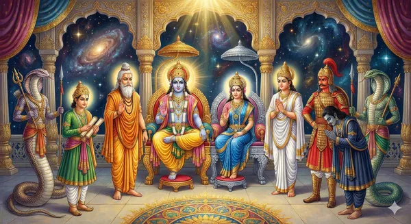 The nine planets (Navagraha) arranged in cosmic formation