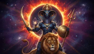 Rahu depicted as the shadow planet with serpentine form emerging from cosmic darkness