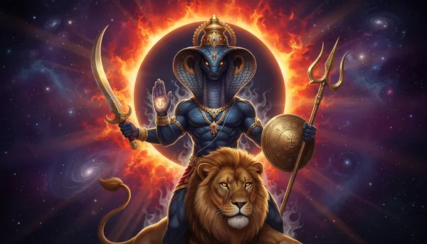 Rahu depicted as the shadow planet with serpentine form emerging from cosmic darkness