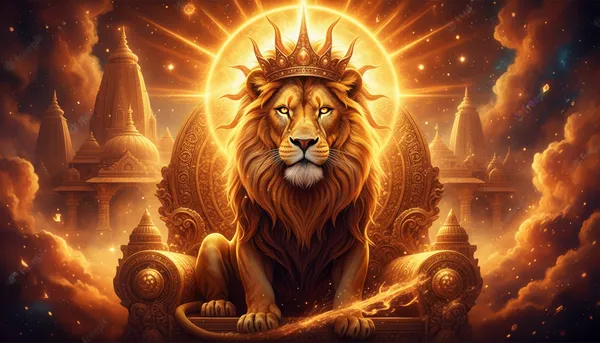 Simha (Leo) zodiac sign with lion symbol in cosmic background