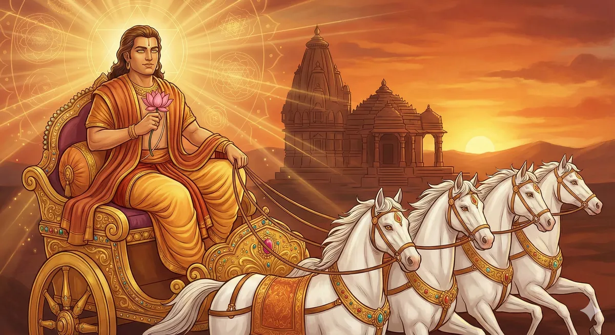 The Sun (Surya) radiating golden light in cosmic space