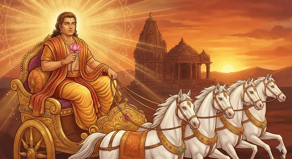 The Sun (Surya) radiating golden light in cosmic space