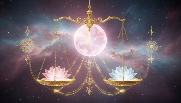 Tula (Libra) zodiac sign with scales symbol in cosmic background