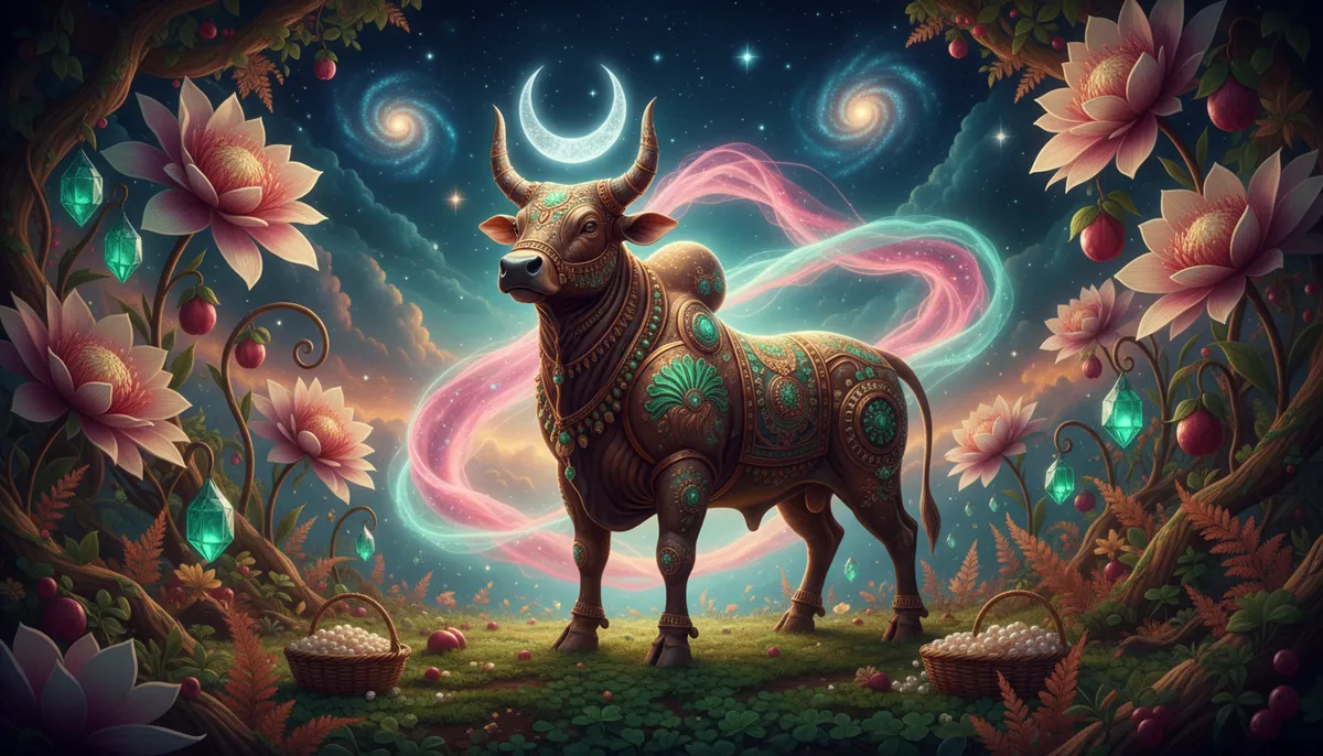 Vrishabha (Taurus) zodiac sign with bull symbol in cosmic background