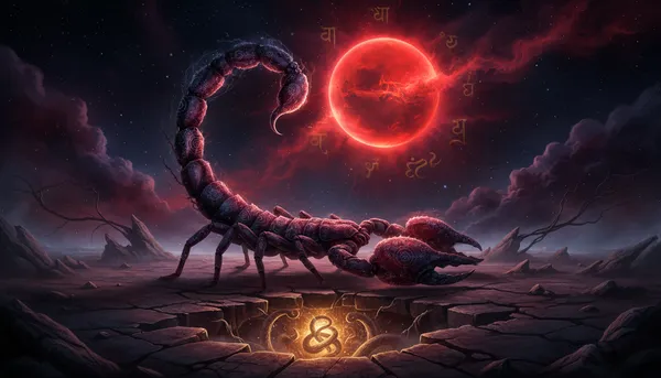 Vrishchika (Scorpio) zodiac sign with scorpion symbol in cosmic background